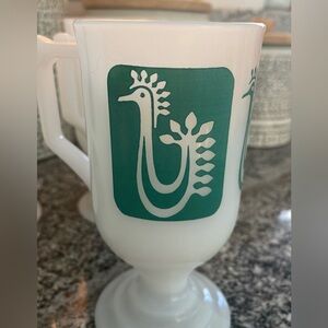 Vintage Retro Federal White Milk Glass Pedestal Mug with Danish Rooster